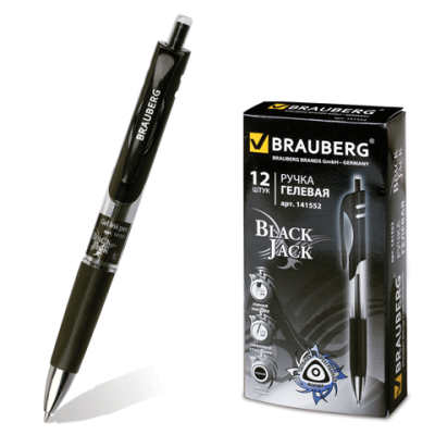 Ручка гелевая автомат. BRAUBERG "Black Jack", трехгранная, узел 0,7 мм, линия 0,5 мм, черная, 141552
