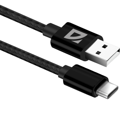 DEFENDER USB кабель F85 TYPEC, black, 1м, 1.5А, нейлон, пакет [87040]