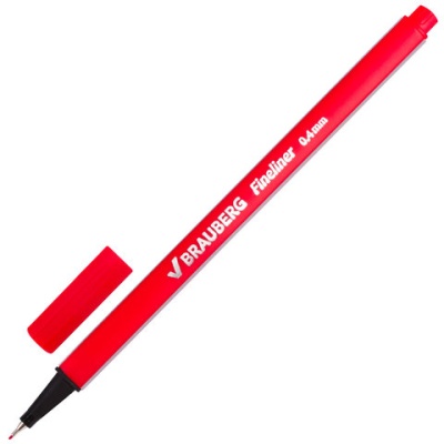 Ручка капиллярная BRAUBERG "Aero", КРАСНАЯ, трехгранная, метал. наконечник, лин. пис. 0,4мм, 142254