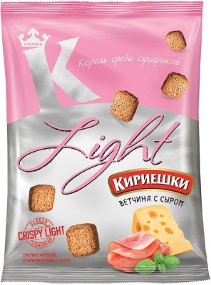 Сухарики Кириешки Light со вкусом ветчины с сыром, 80 г