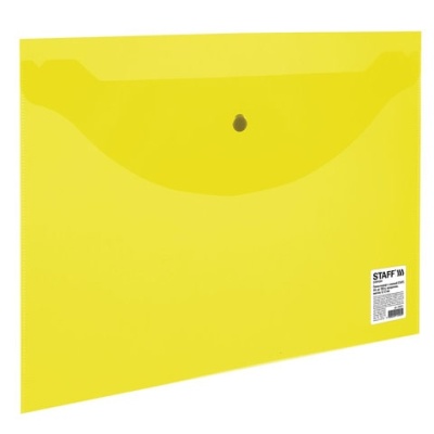 Папка-конверт с кнопкой STAFF, А4, до 100 л., прозрачная, желтая, 0,12 мм, 226031
