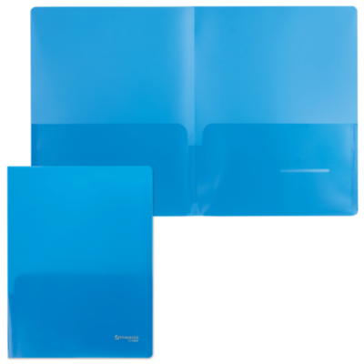 Папка-уголок 2 кармана BRAUBERG, синяя, 0,18мм, 224883