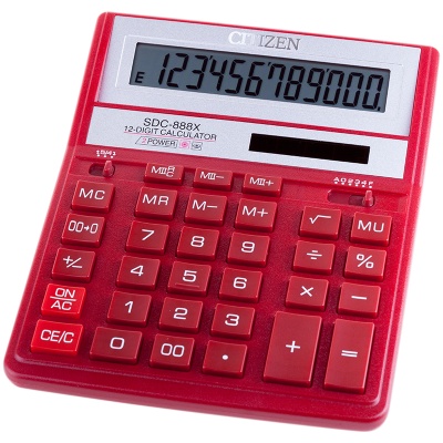 Калькулятор настольный Citizen SDC-888XRD 12 разрядов, двойное питание, 158*203*31 мм, красный