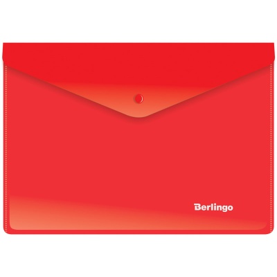 Папка-конверт на кнопке Berlingo, A5+, 180мкм, красная OBk_05003