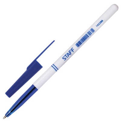 Ручка шариковая STAFF "Basic BP-244", СИНЯЯ, корпус белый, узел 0,7 мм, линия письма 0,35 мм, 142286