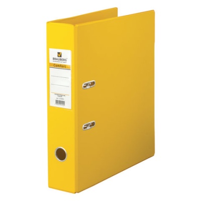 Пaпка-регистратор BRAUBERG "Comfort" с двухсторонним покрытием из ПВХ, 70 мм, желтая, 222650