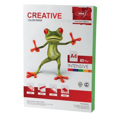 Бумага CREATIVE color (Креатив) А4, 80г/м, 100 л. интенсив зеленая, БИpr-100з, ш/к 45223