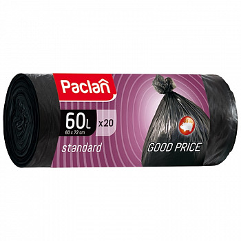 Мешки для мусора 60л Paclan "Standard" ПНД, 7,4мкм, 20шт., 402110/163467/402126