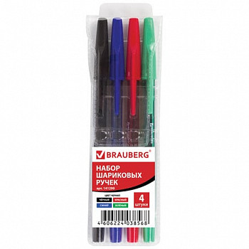 Ручки шариковые BRAUBERG, НАБОР 4 шт., АССОРТИ, "Black Jack", узел 0,7 мм, лин. пис. 0,35 мм, 141290