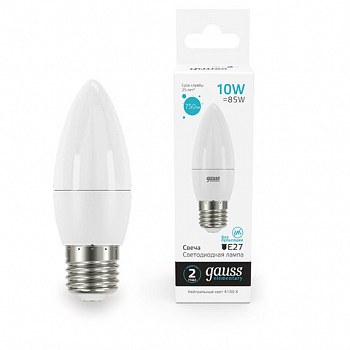 Лампа светодиодная GAUSS, 10(85)Вт, Е27, 25000 ч, LED B37-10W-4100-E27, 30220