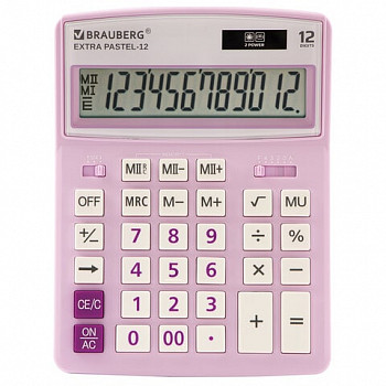 Калькулятор настол. BRAUBERG EXTRA PASTEL-12-PR (206x155 мм), 12 разр., дв. пит., сиреневый, 250489