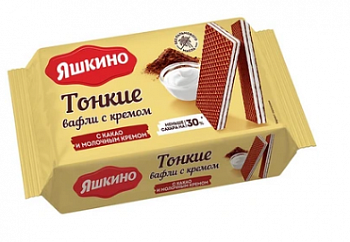 Вафли «Яшкино» тонкие с какао и молочным кремом, 144 г