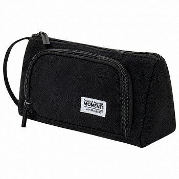 Пенал-косметичка BRAUBERG с ручкой, 1 откидная планка, полиэстер, 22x10х8 см, Black, 272339 ПОДАРОК