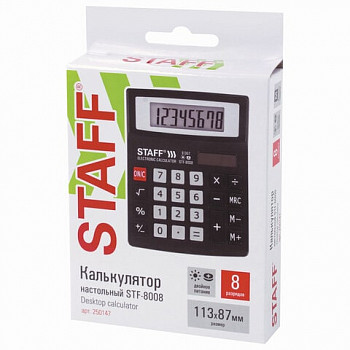 Калькулятор настольный STAFF STF-8008, 113х87 мм, 8 разрядов, 250147