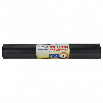 Мешки для мусора LAIMA "ULTRA", 240л, черные, рулон 5шт., сверхпроч., ПСД, 120мкм, 90х140 см, 607698