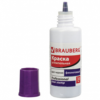 Краска штемпельная BRAUBERG PROFESSIONAL, clear stamp, фиолетовая, 30 мл, на водной основе, 227982 