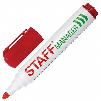 Маркер стираемый для белой доски КРАСНЫЙ, STAFF "Manager" WBM-491, 5 мм, 151493