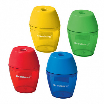 Точилка BRAUBERG "Diamond", с контейнером, овальная, в дисплее, ассорти, 222491 