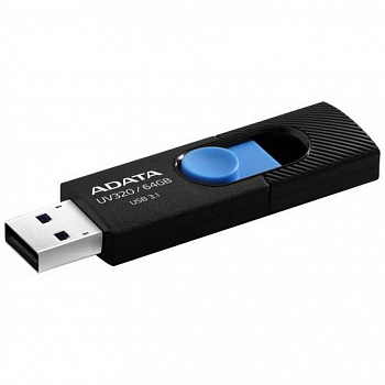 Флеш накопитель A-DATA UV320, 64Gb, USB 3.1, Черный/Голубой [AUV320-64G-RBKBL]