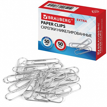 Скрепки EXTRA BRAUBERG 50 мм никелированные 50 шт., 271314