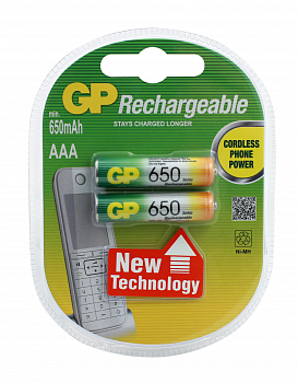 Аккумулятор GP R3, 650 mAh (2*BL) NiMh 65AAAHC-2DECRC2/5DECRC2 