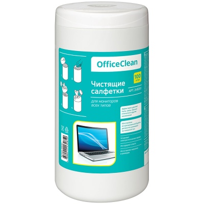 Салфетки чистящие влажные OfficeClean, для мониторов всех типов, в тубе, 100шт. 248261
