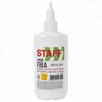 Клей ПВА с дозатором, 125 г, STAFF "Basic", 227387