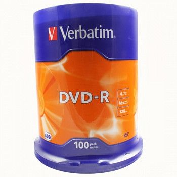 Диск DVD-R Verbatim 16х Cake box (100/400) 43549