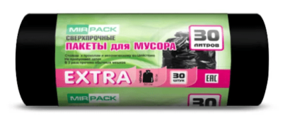 Мешки для мусора Mirpack "Extra", 30 л, 30 шт. в рул., 50*60 см, 12 мкм, черные, 30053001