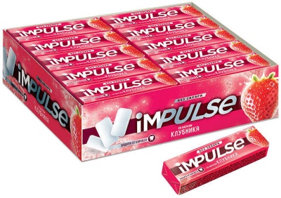 Жевательная резинка «Impulse» вкусом клубники, без сахара, 14 г