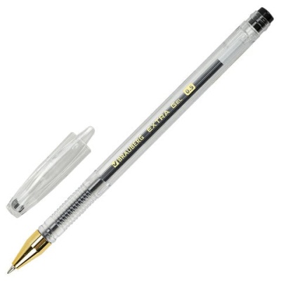 Ручка гелевая BRAUBERG "EXTRA GLD", ЧЕРНАЯ, узел 0,5 мм, линия 0,35 мм, 143901
