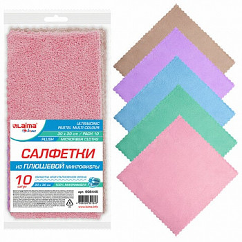Салфетки из ПЛЮШЕВОЙ микрофибры 30х30 см, 10 шт. "PASTEL", LAIMA HOME, 608445