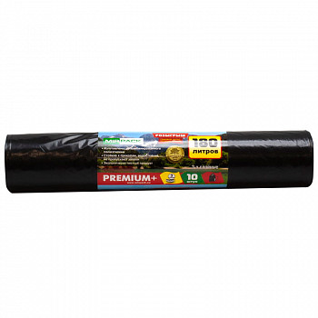 Мешки для мусора 180л Mirpack "Premium+" ПВД, 93*110см, 35мкм, 10шт., черные, в рулоне 18010530