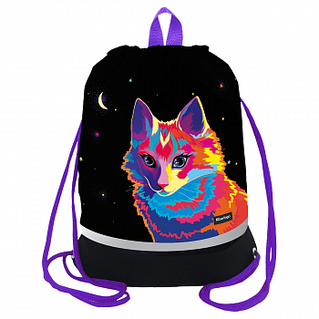 Мешок для обуви 1 отд. Berlingo "Astro Cat", 400*480мм, светоотр. лента, карман на молнии, MS1080