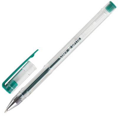 Ручка гелевая STAFF "Basic", ЗЕЛЕНАЯ, хромир. детали, узел 0,5 мм, лин. пис. 0,35 мм, 142791