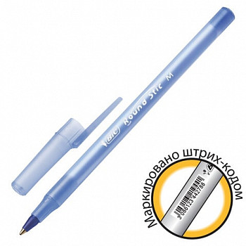 Ручка шариковая BIC "Round Stic", синяя, корпус голубой, узел 1 мм, линия письма 0,32 мм, 934598