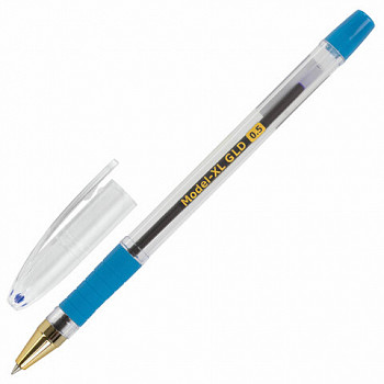 Ручка шариковая масл. с грипом BRAUBERG "Model-XL GLD", СИНЯЯ, узел 0,5мм, лин. пис. 0,25мм, 143245