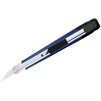 Нож канцелярский 9мм Berlingo "Hyper", auto-lock, металл. направл., синий, европодвес BM4123_c