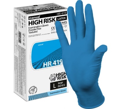 Перчатки латексные Manual "High Risk HR419", L, неопудренные, нестерильные, особо прочные