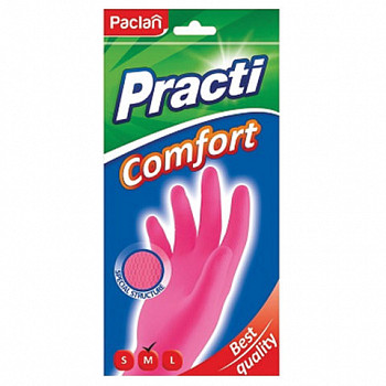 Перчатки МНОГОРАЗОВЫЕ латекс. PACLAN "Practi Comfort", х/б напыл., р. M (средний), розовые, 407271