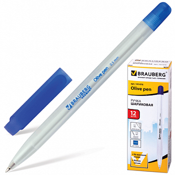 Ручка шариковая масл. BRAUBERG "Olive Pen", корпус прозрач., узел 0,7мм, линия 0,35мм, синяя, 141476