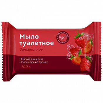 Мыло туалетное OfficeClean "Земляничное", флоу-пак, 100г, 340312