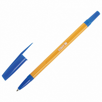 Ручка шариковая STAFF "Basic BP-03 Orange", СИНЯЯ, корпус оранж., узел 1мм, линия пис. 0,5мм, 143741