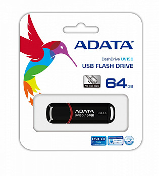 Флеш накопитель A-DATA UV150, 64Gb, USB 3.2, Черный [AUV150-64G-RBK]