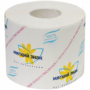 Бумага туалетная Мягкий знак, 51+2,55 м, 1 слойн, белая С-28