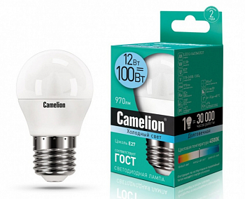 Лампа диодная шар G45 12Вт Е27 4500К 970Лм Camelion 165797