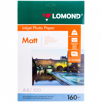 Бумага А4 для стр. принтеров Lomond, 160г/м2 (100л) мат.одн. 024658