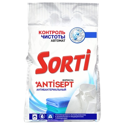 Порошок для машинной стирки Sorti "Контроль чистоты", антибактериальный, 2,4кг 8550-3