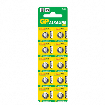 Батарейка GP Alkaline, A76 (G13, LR44), алкалиновая, 1 шт., в блистере (отрывной блок), A76-С10