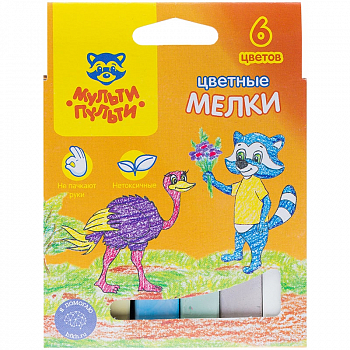 Мелки цветные Мульти-Пульти "Енот в Австралии", 6цв., картонная коробка, европодвес ЦМ_11129
